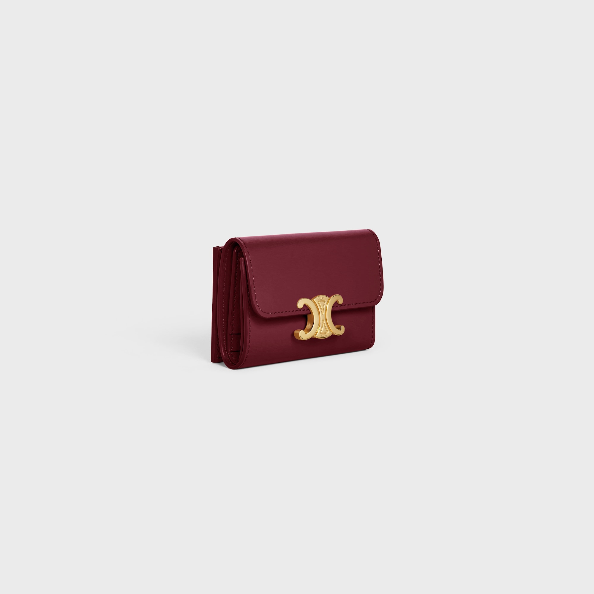 COMPACT WALLET WITH COIN TRIOMPHE IN SHINY CALFSKIN LIGHT BURGUNDY - Image 2